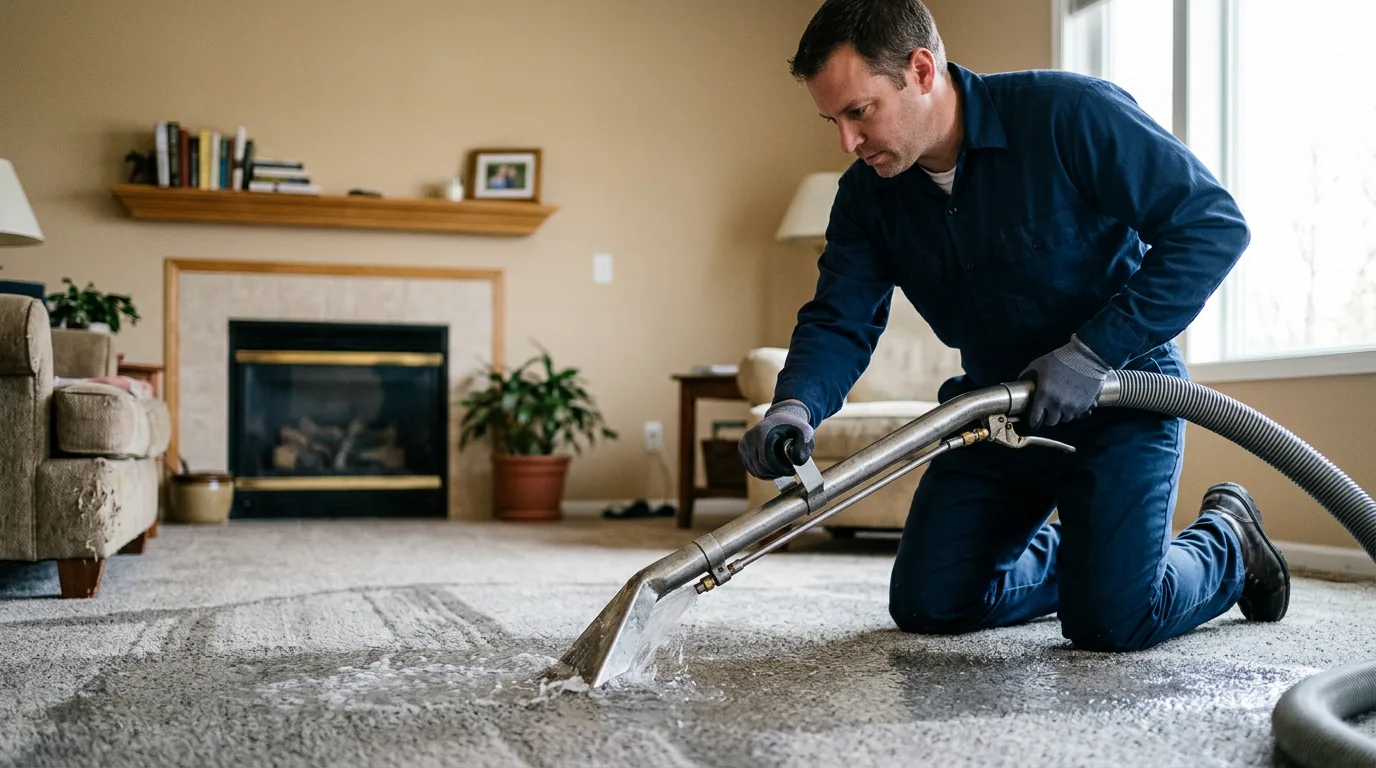 Water damage restoration technician working near Spurgeon, IN